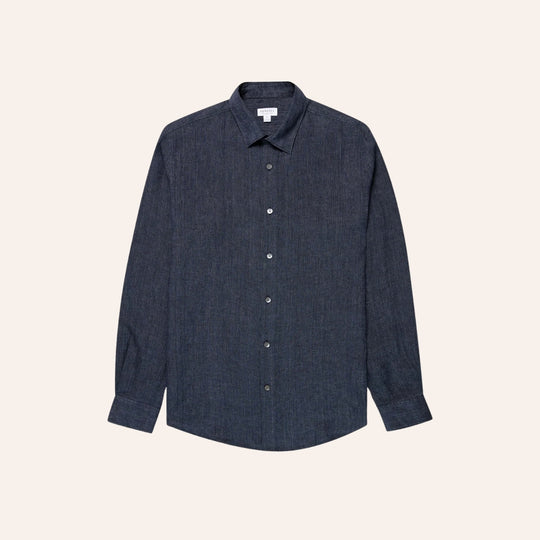 Navy Melange Linen Shirt
