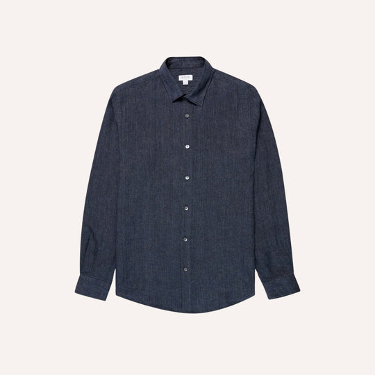 Navy Melange Linen Shirt