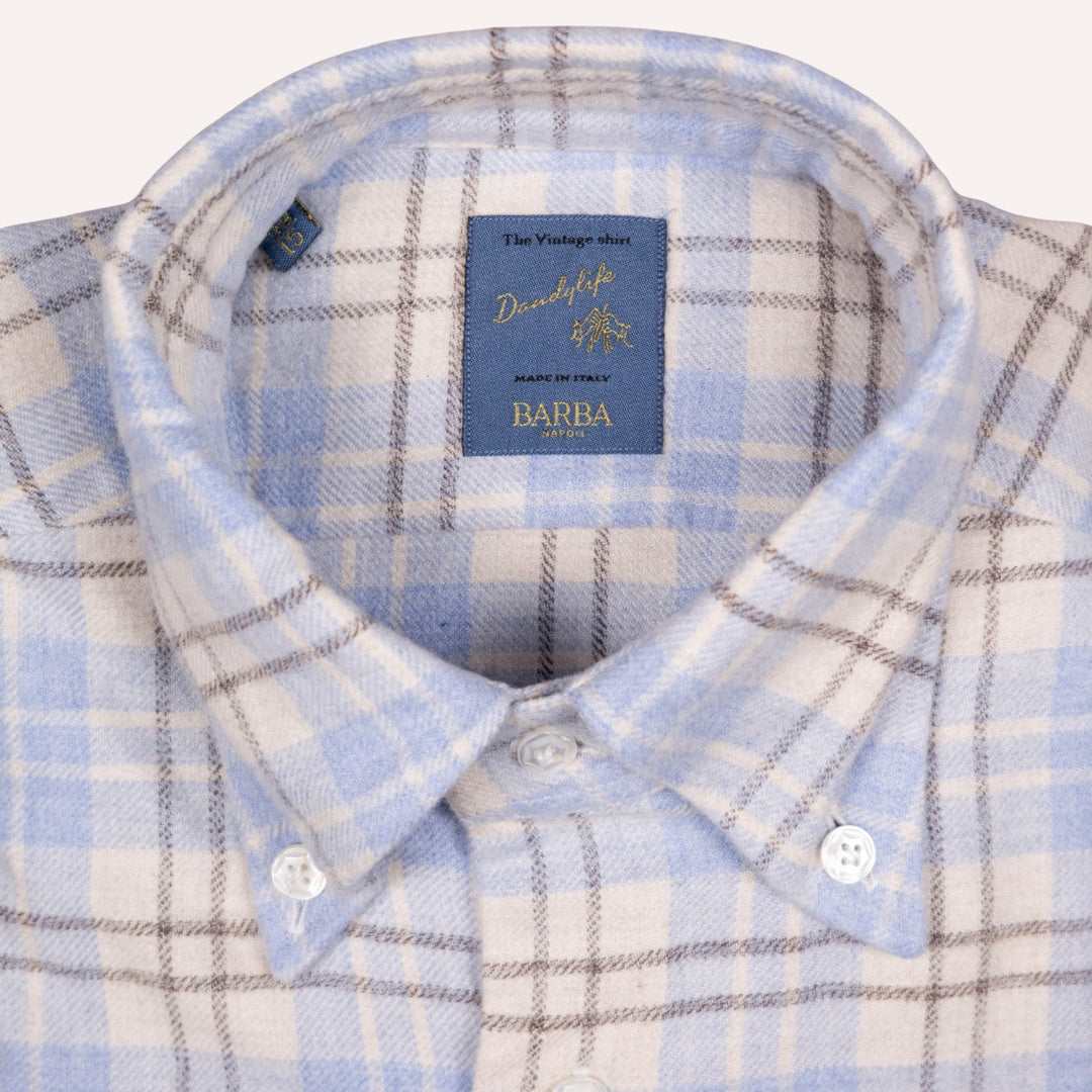 Light Blue & Cream Flannel Checked Button Down Shirt