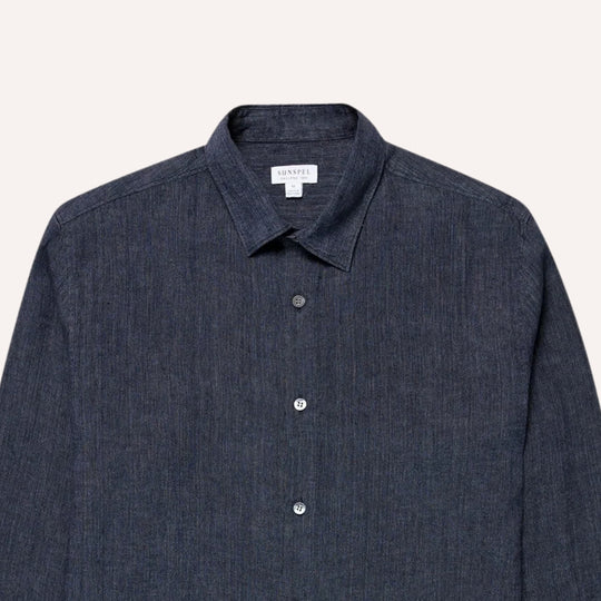 Navy Melange Linen Shirt