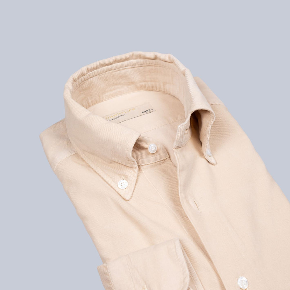 Beige Cotton Corduroy Button Down Shirt