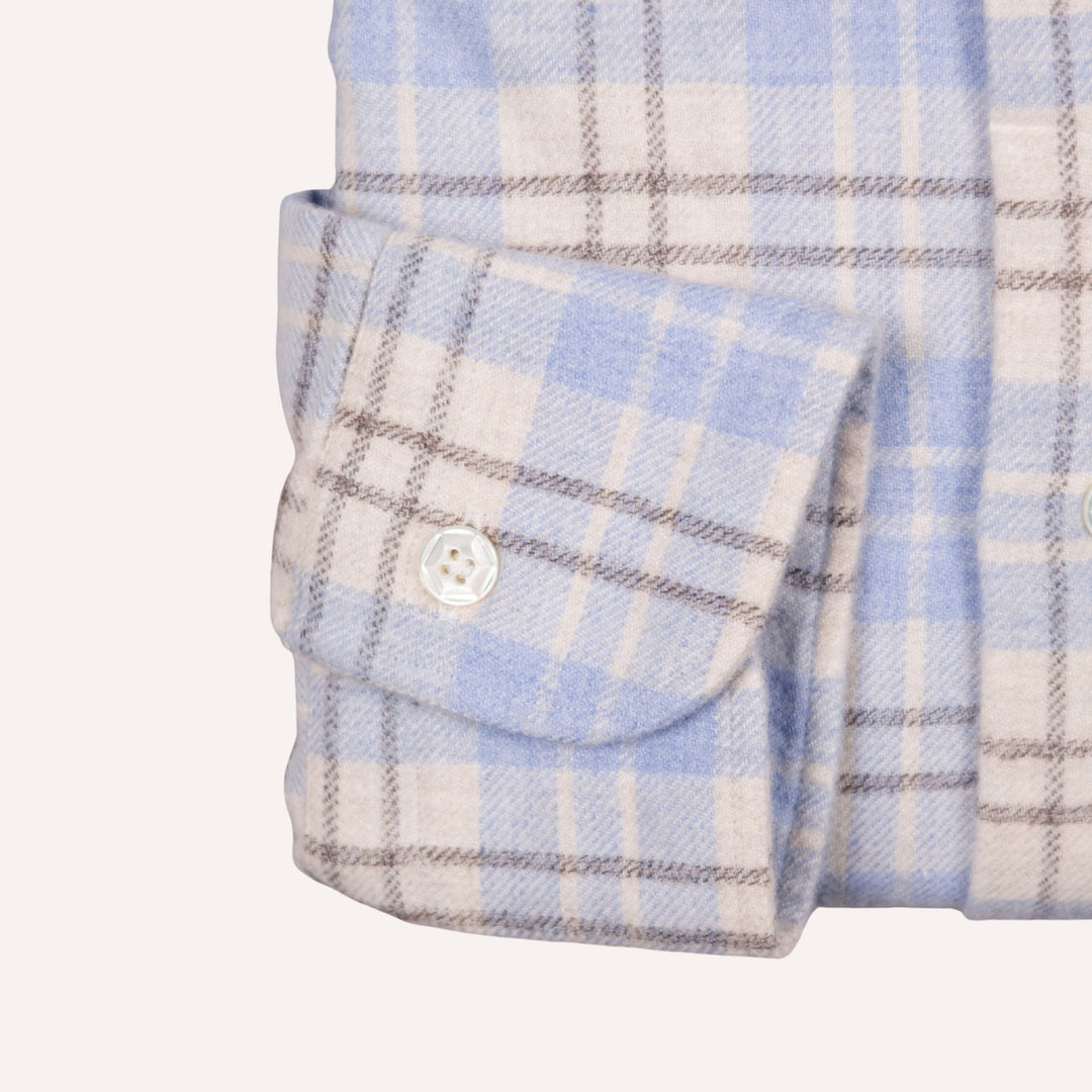 Light Blue & Cream Flannel Checked Button Down Shirt