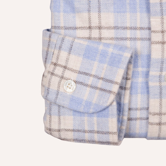 Light Blue & Cream Flannel Checked Button Down Shirt