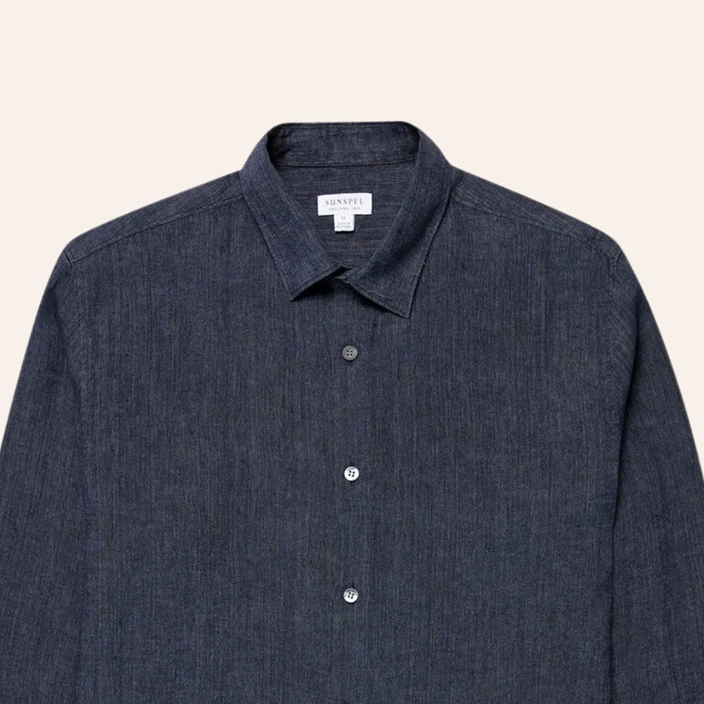 Navy Melange Linen Shirt