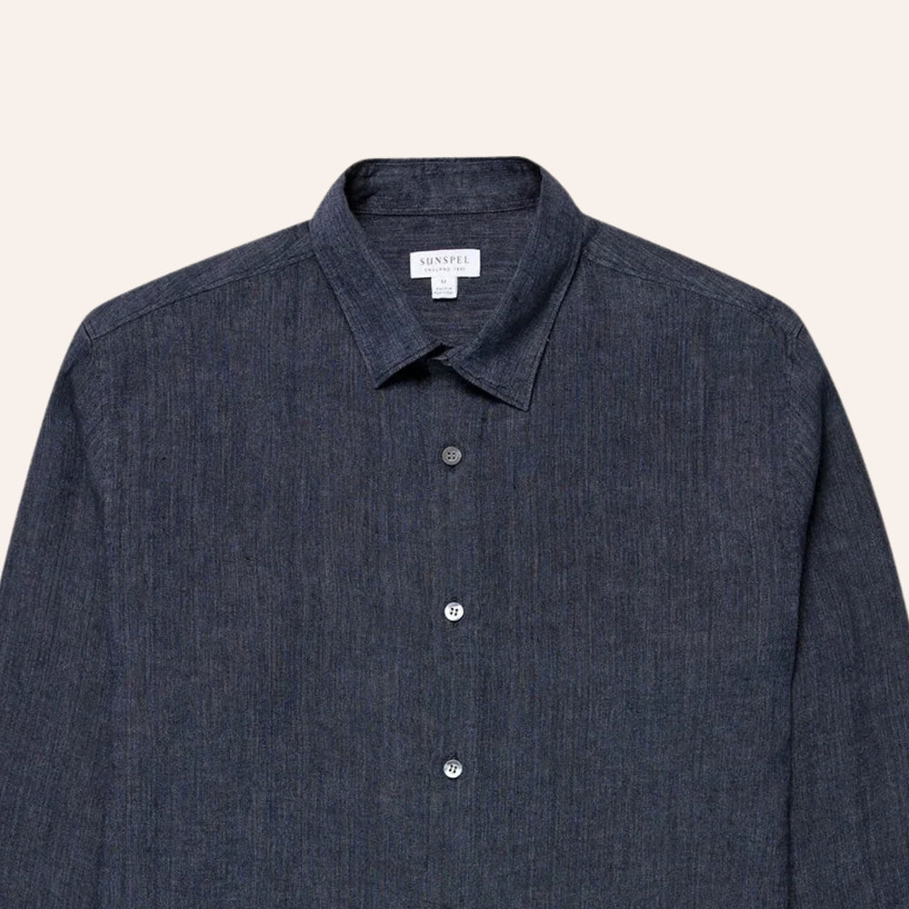 Navy Melange Linen Shirt