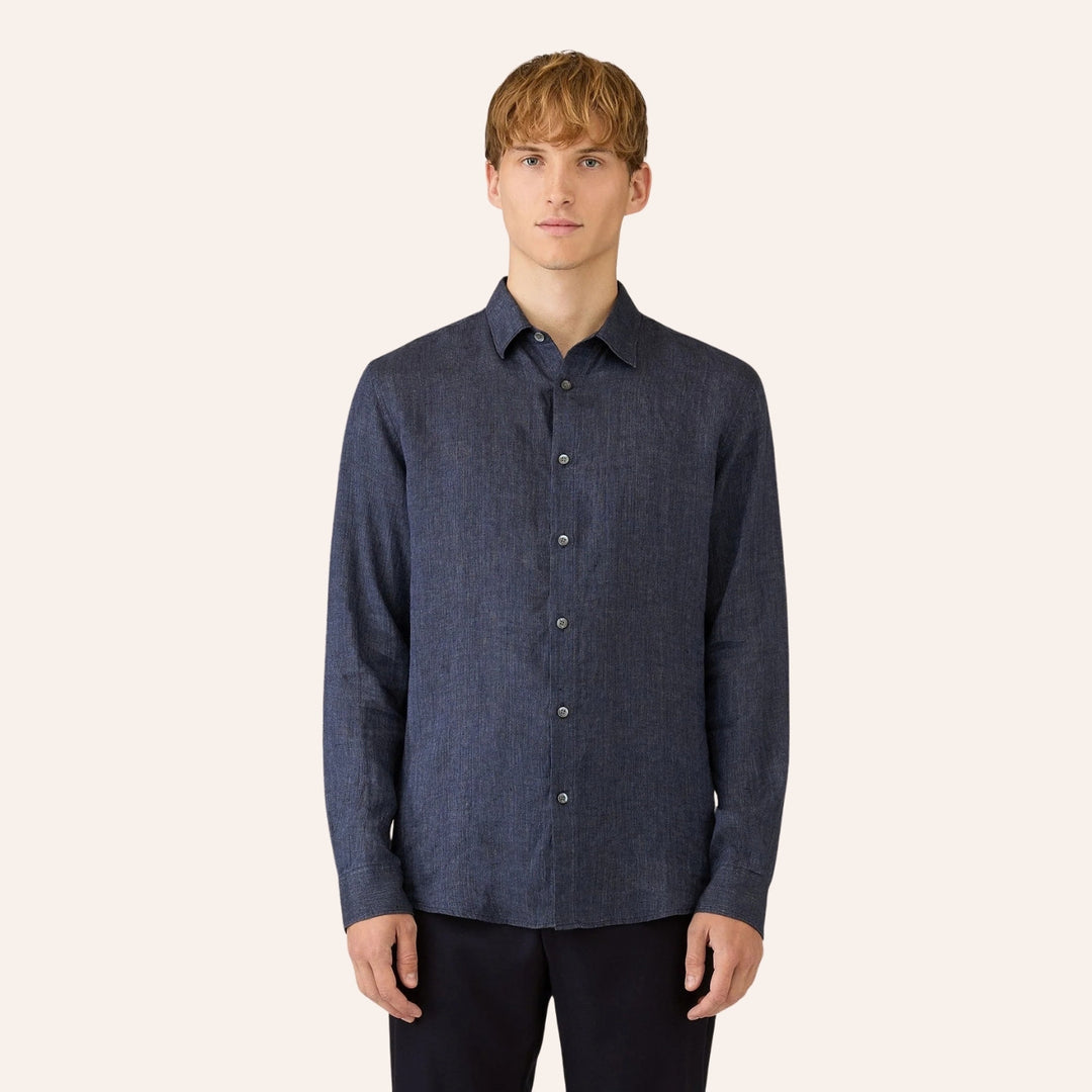 Navy Melange Linen Shirt