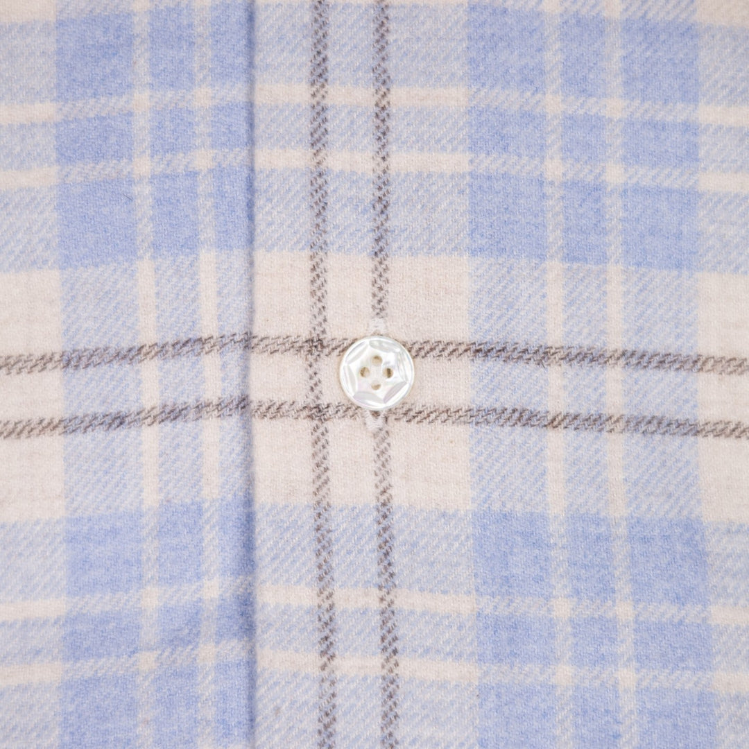 Light Blue & Cream Flannel Checked Button Down Shirt