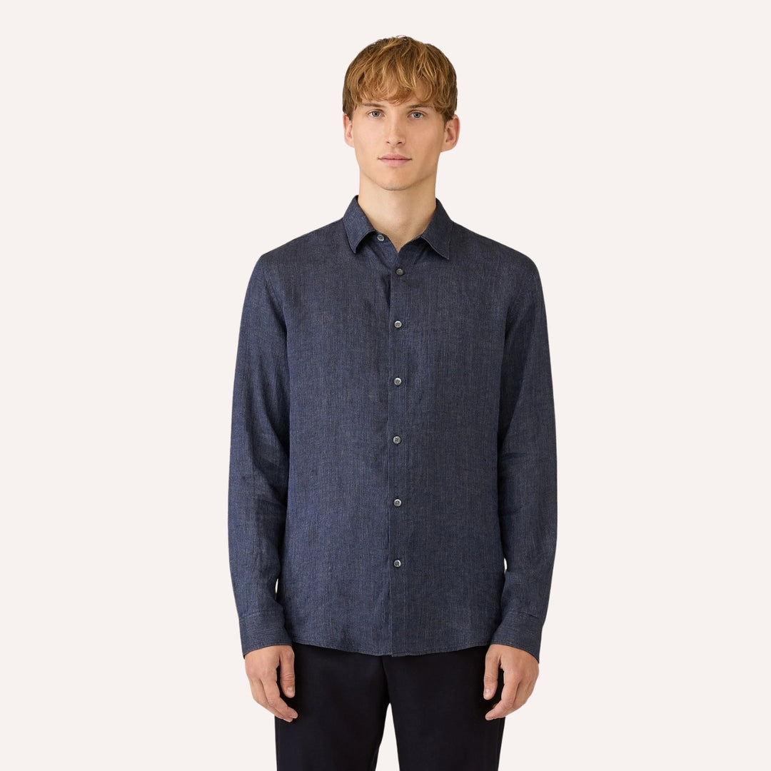 Navy Melange Linen Shirt