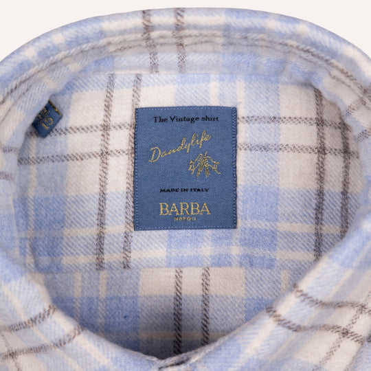 Light Blue & Cream Flannel Checked Button Down Shirt