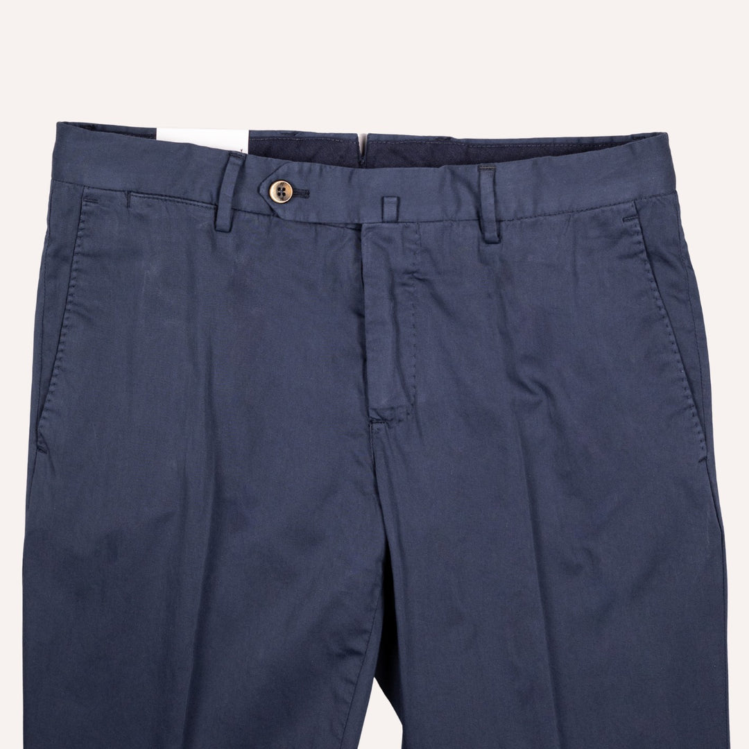 Navy Cotton Silk Slim Fit Chino Trouser
