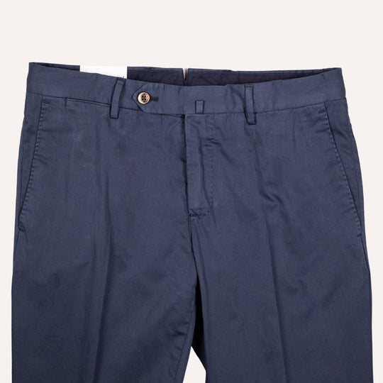 Navy Cotton Silk Slim Fit Chino Trouser