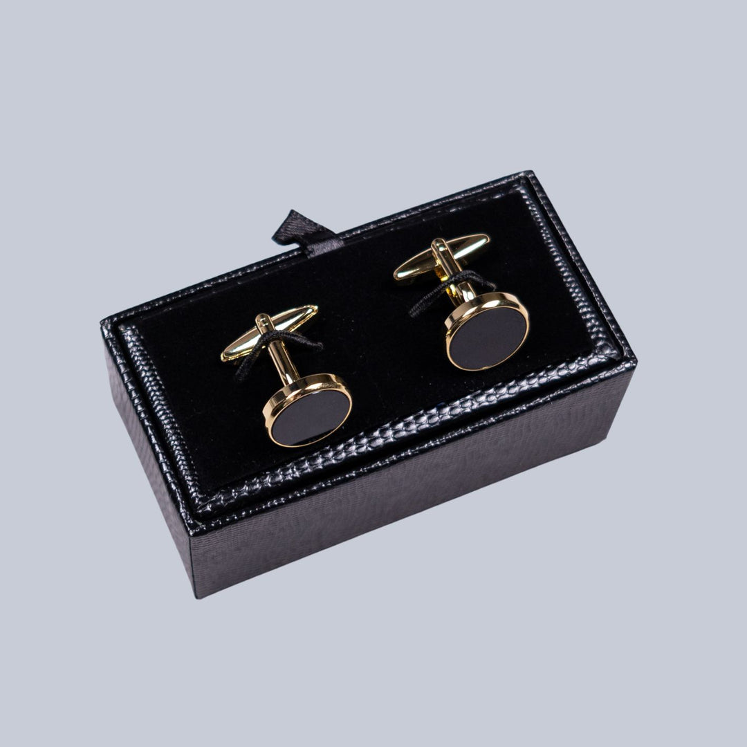 Gold Plated Black Inlay Rounded Cufflinks