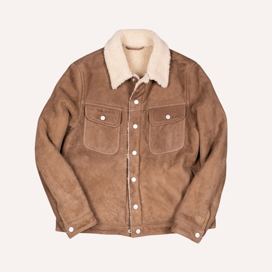 Light Brown Shearling Suede Trucker Jacket