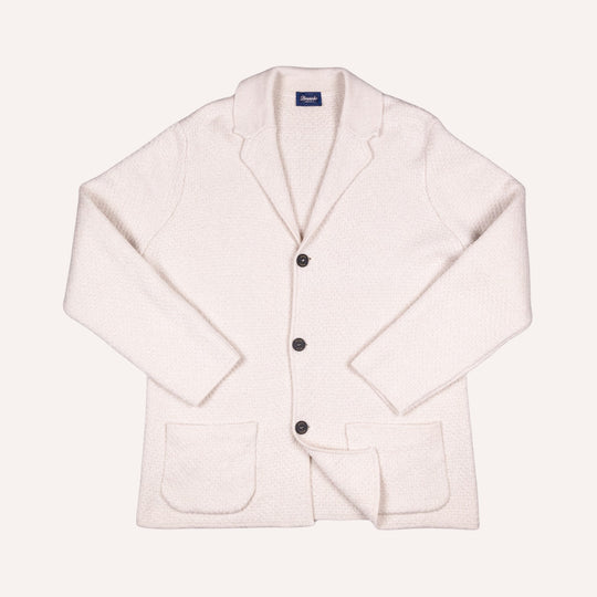 Ecru Wool Linen Knitted Cardigan Blazer