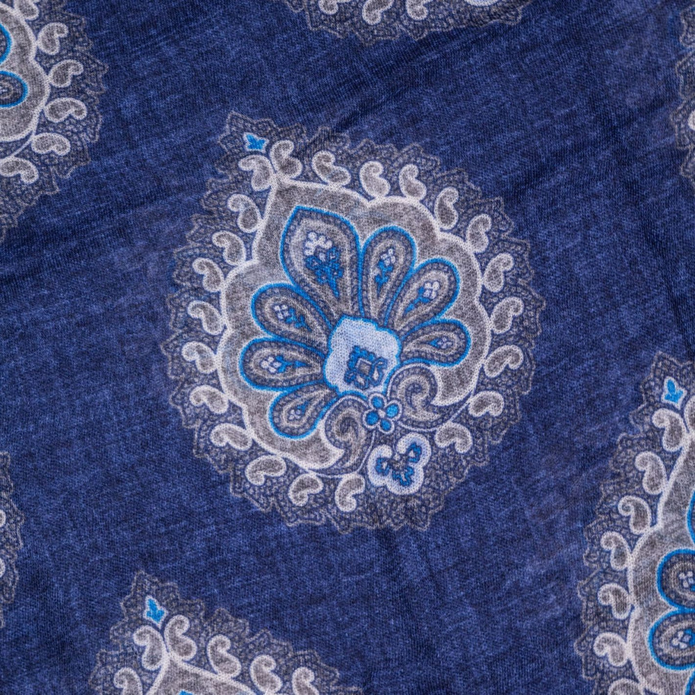 Navy & Beige Oriental Pattern Cashmere Scarf