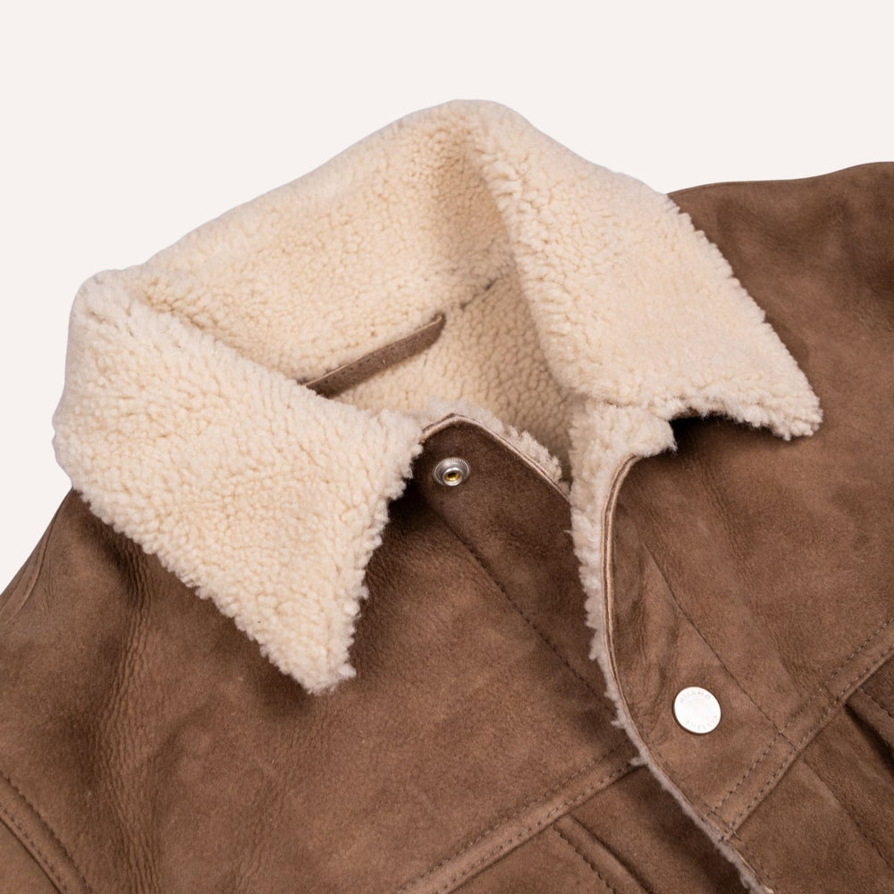 Light Brown Shearling Suede Trucker Jacket