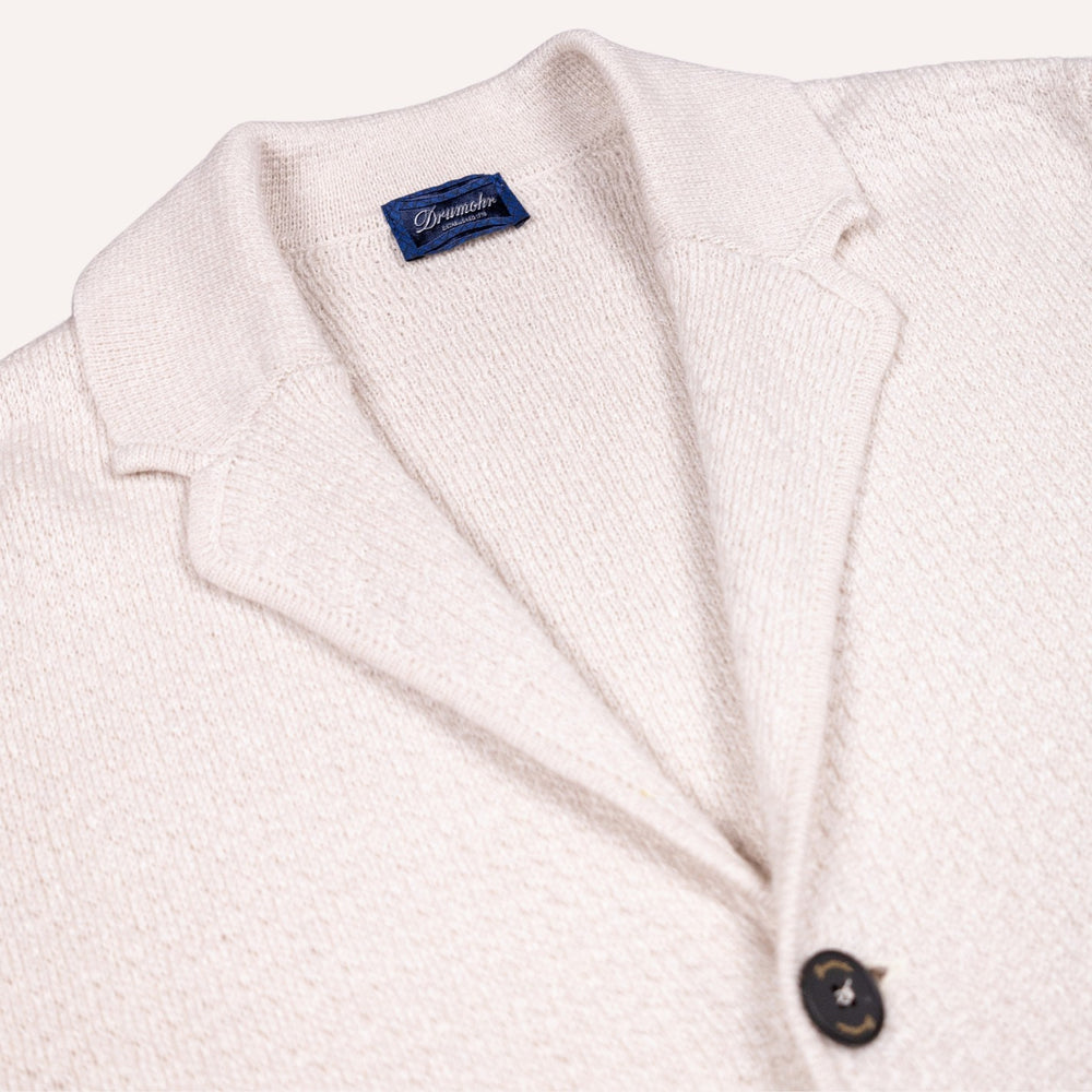 Ecru Wool Linen Knitted Cardigan Blazer