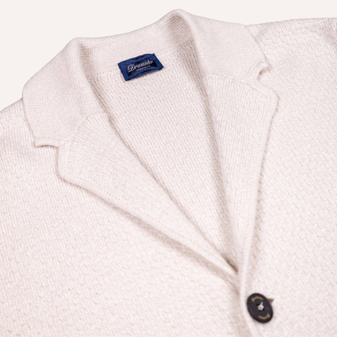 Ecru Wool Linen Knitted Cardigan Blazer
