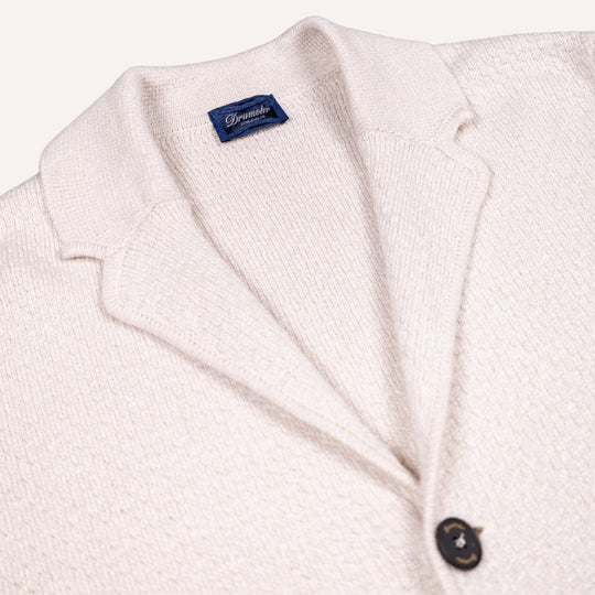 Ecru Wool Linen Knitted Cardigan Blazer