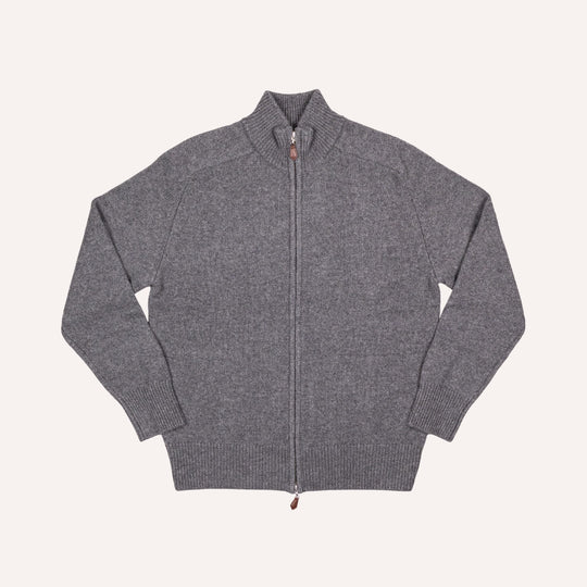 Dark Grey Raglan Cashmere Full-Zip Sweater