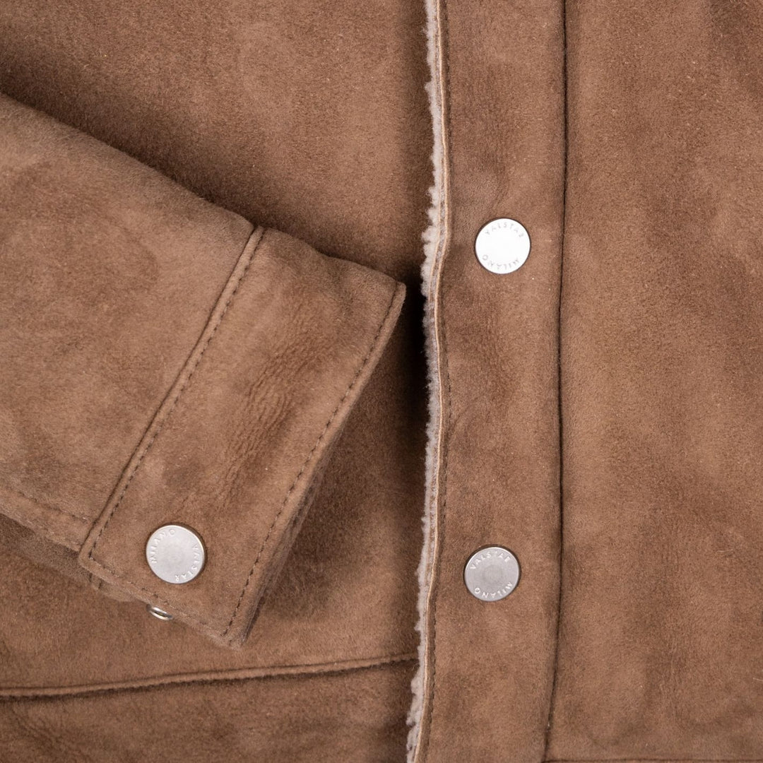 Light Brown Shearling Suede Trucker Jacket