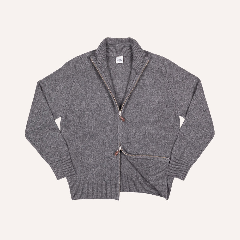 Dark Grey Raglan Cashmere Full-Zip Sweater