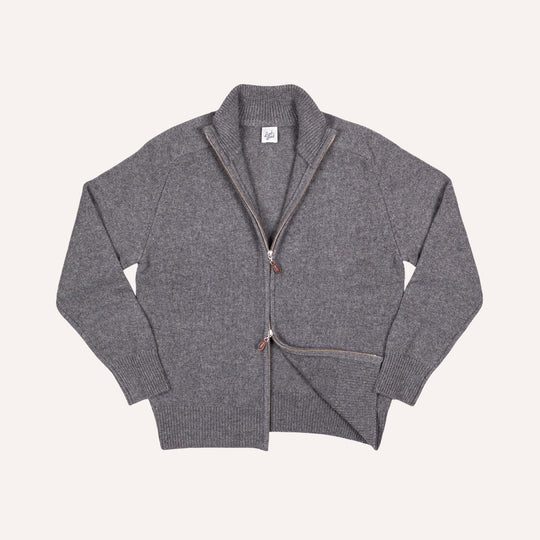 Dark Grey Raglan Cashmere Full-Zip Sweater