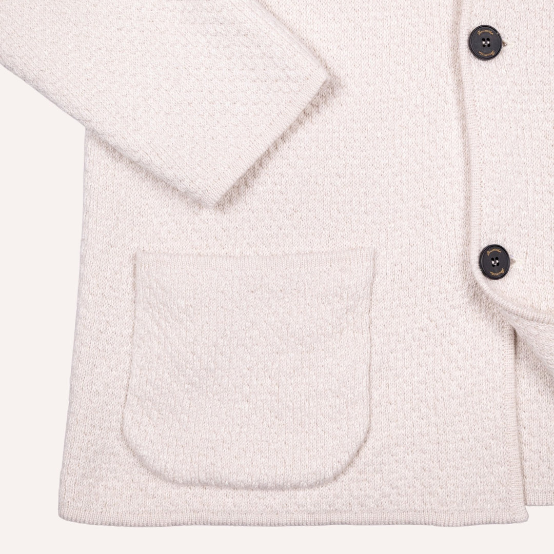 Ecru Wool Linen Knitted Cardigan Blazer