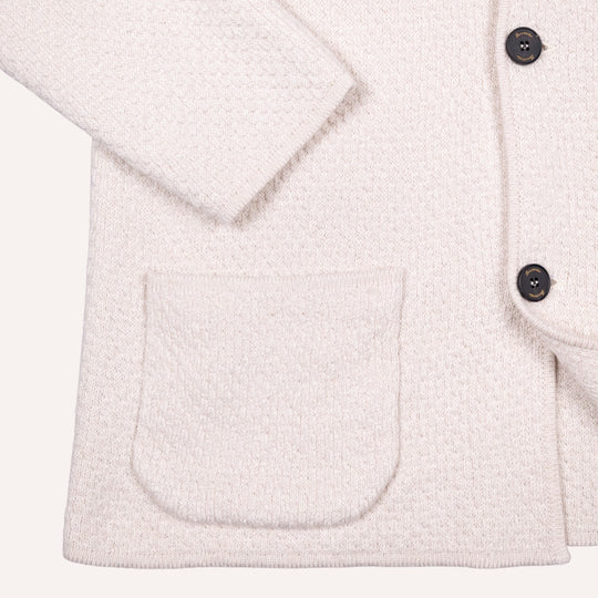 Ecru Wool Linen Knitted Cardigan Blazer