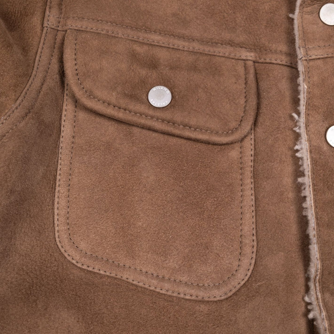 Light Brown Shearling Suede Trucker Jacket