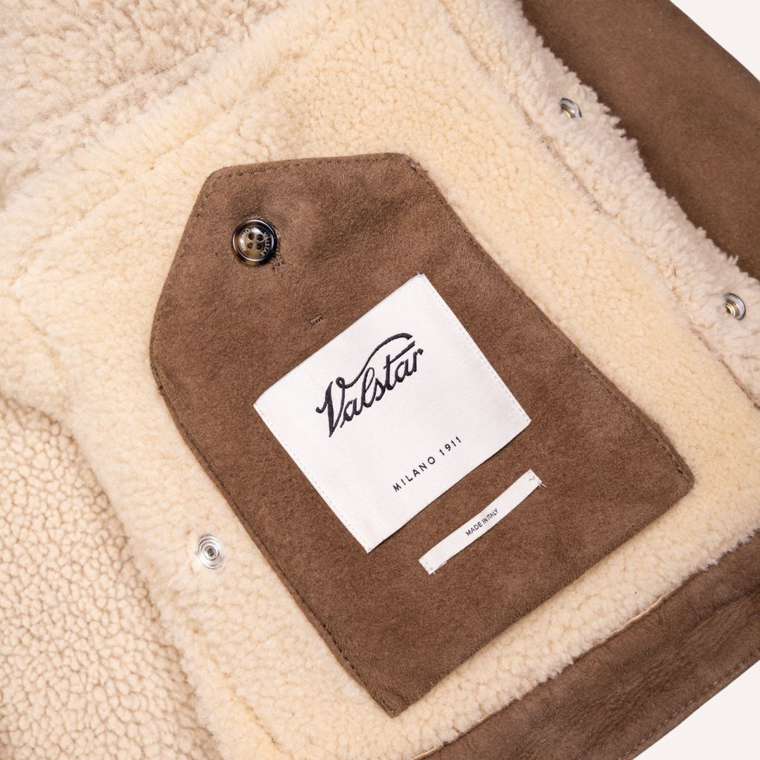 Light Brown Shearling Suede Trucker Jacket