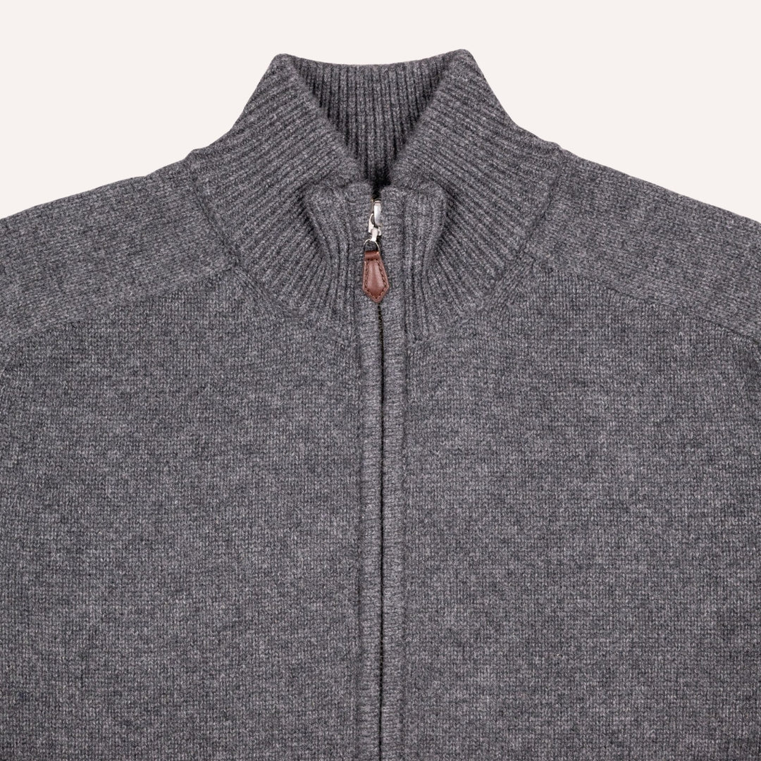 Dark Grey Raglan Cashmere Full-Zip Sweater