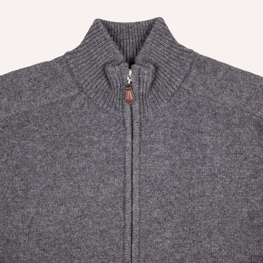 Dark Grey Raglan Cashmere Full-Zip Sweater