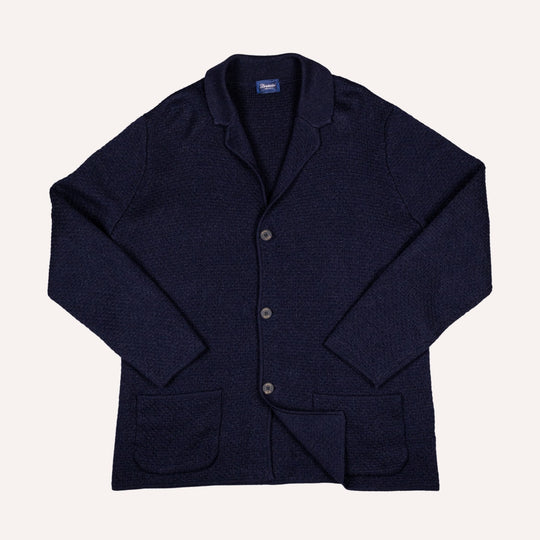 Navy Wool Linen Knitted Cardigan Blazer