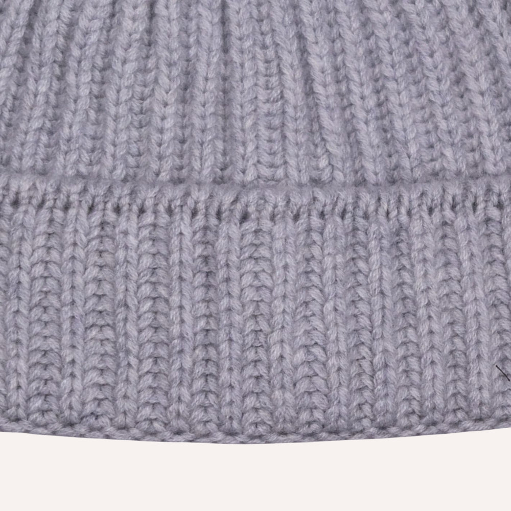 Grey Melange Ribbed Cashmere Beanie