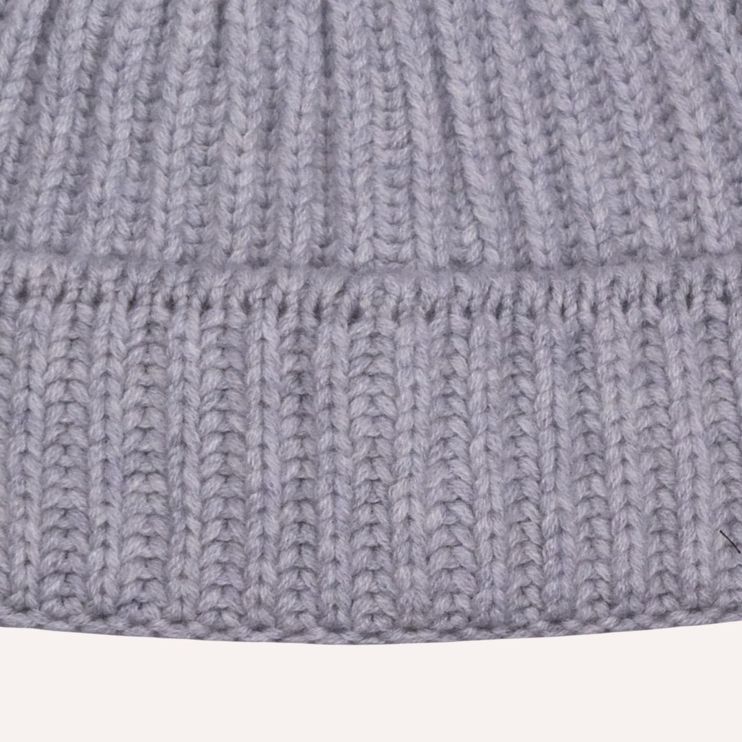 Grey Melange Ribbed Cashmere Beanie