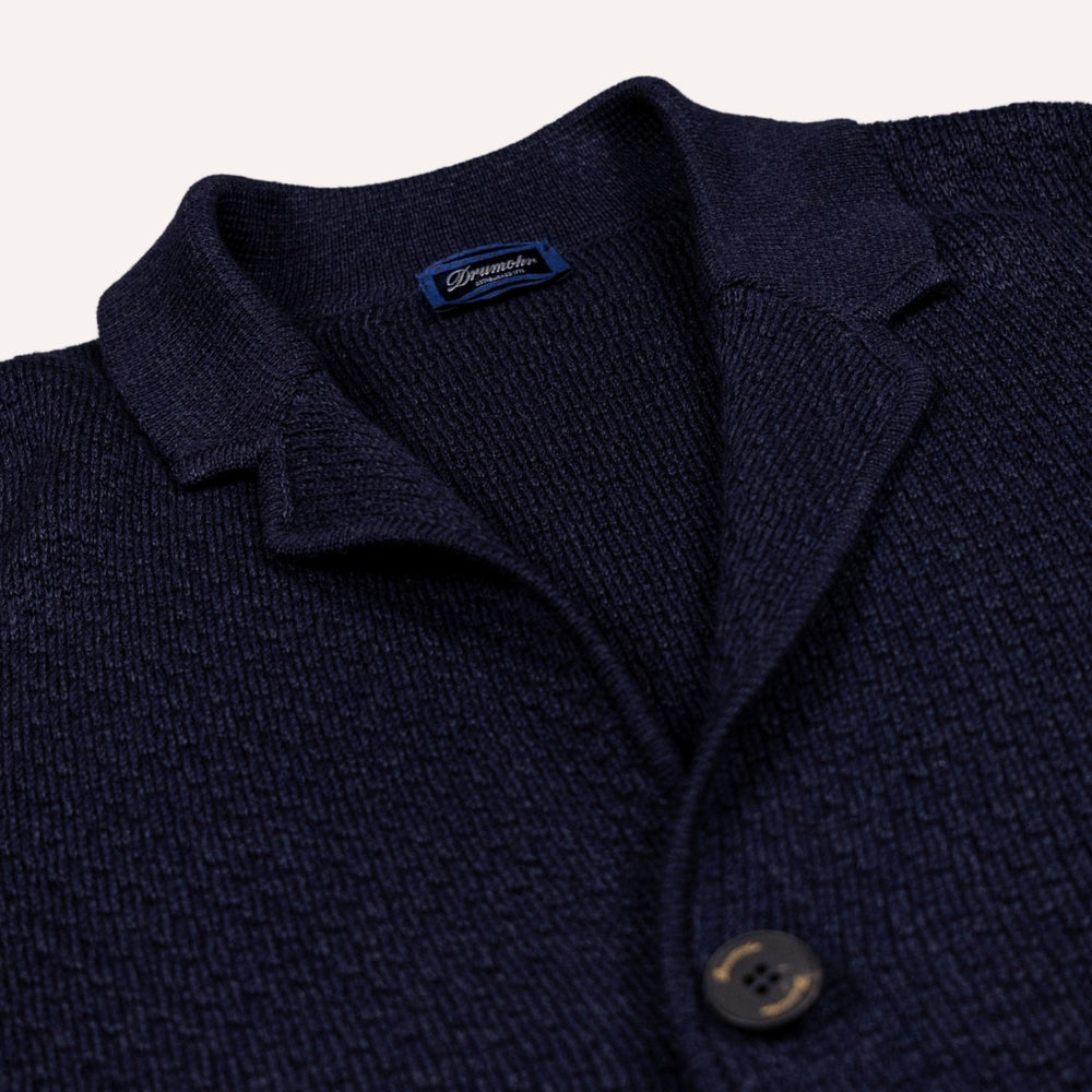 Navy Wool Linen Knitted Cardigan Blazer