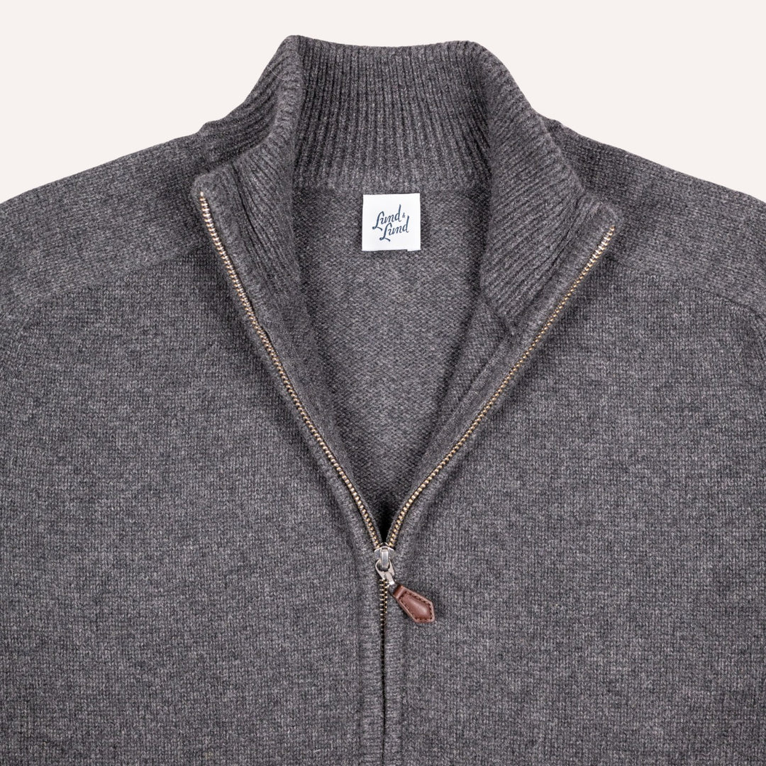 Dark Grey Raglan Cashmere Full-Zip Sweater