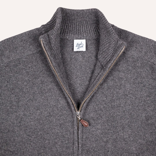 Dark Grey Raglan Cashmere Full-Zip Sweater