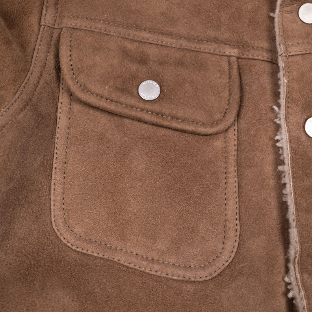 Light Brown Shearling Suede Trucker Jacket