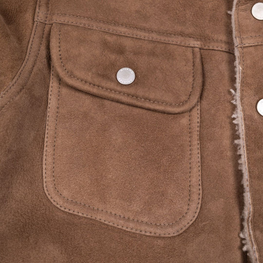 Light Brown Shearling Suede Trucker Jacket