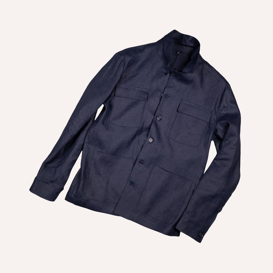 Navy Washed Linen Overshirt