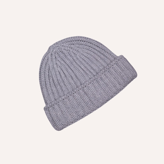Grey Melange Ribbed Cashmere Beanie