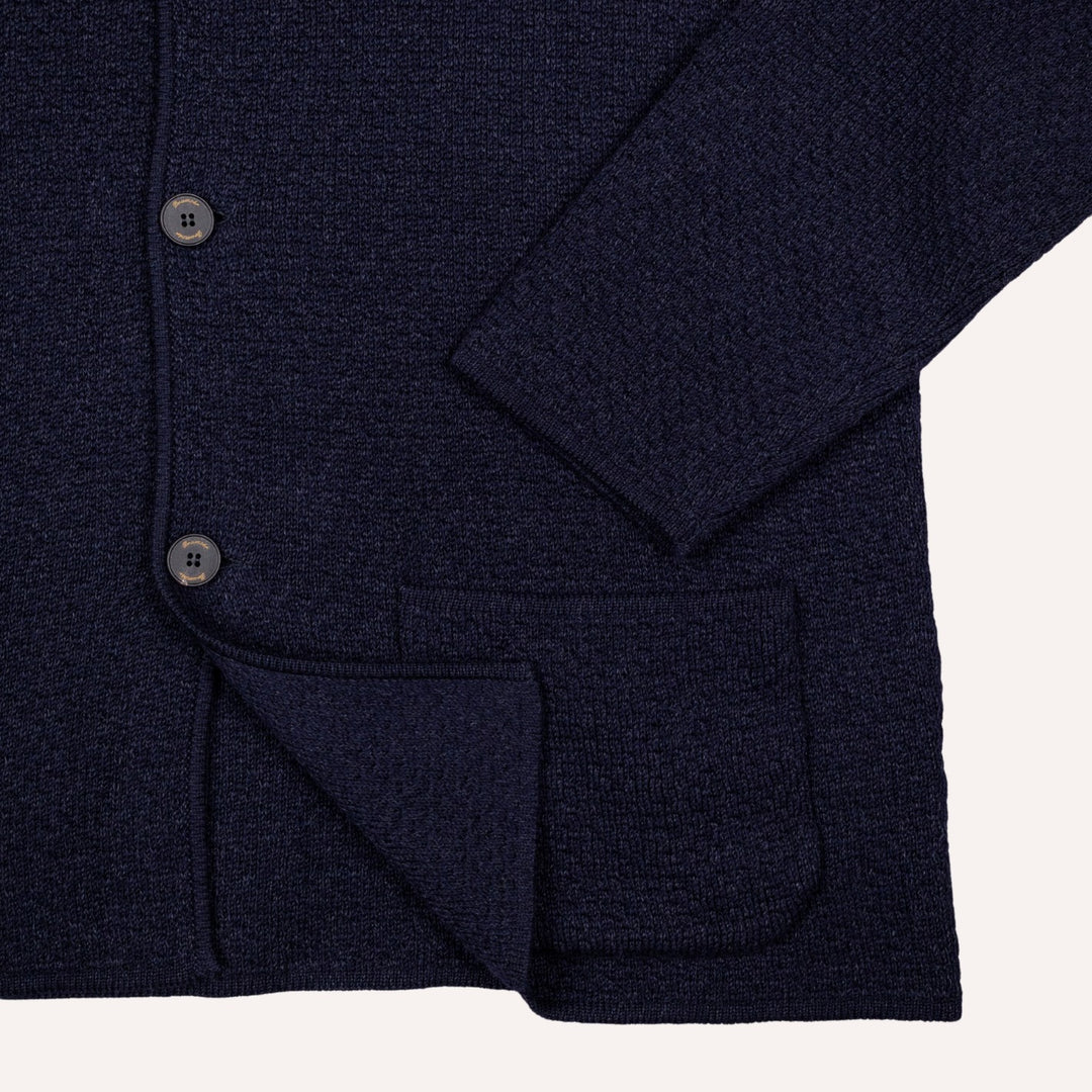 Navy Wool Linen Knitted Cardigan Blazer