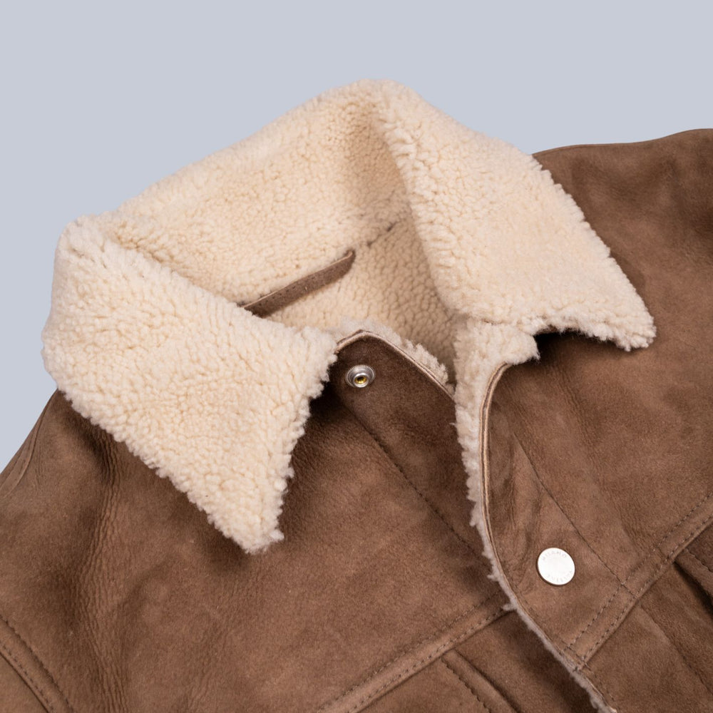 Light Brown Shearling Suede Trucker Jacket