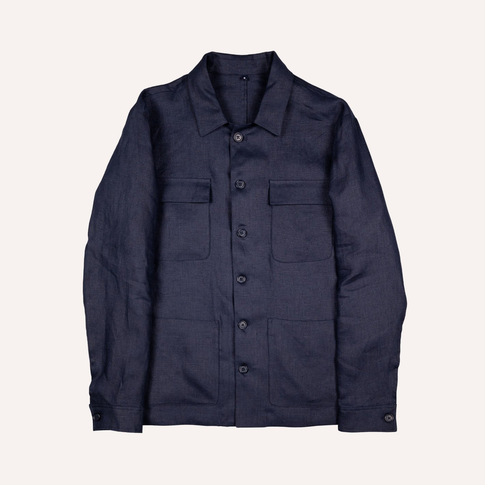 Navy Washed Linen Overshirt