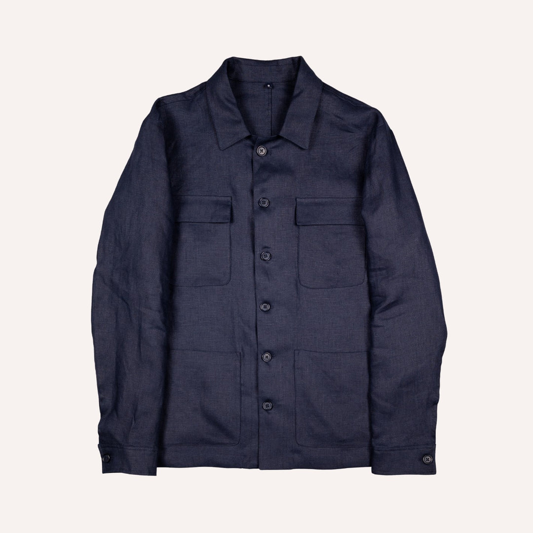 Navy Washed Linen Overshirt