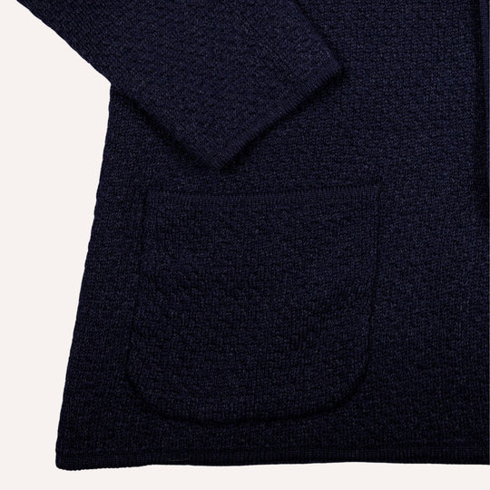 Navy Wool Linen Knitted Cardigan Blazer