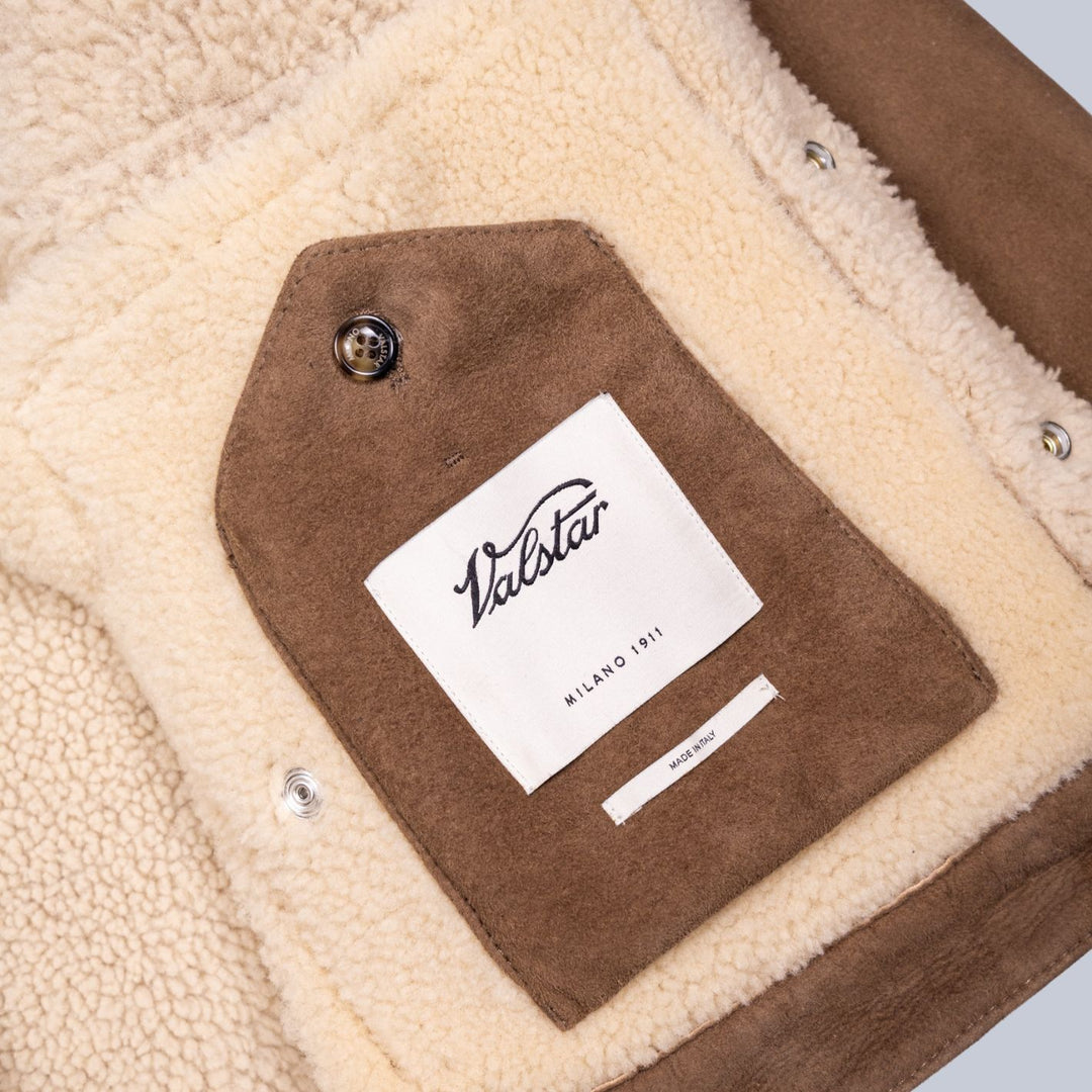 Light Brown Shearling Suede Trucker Jacket
