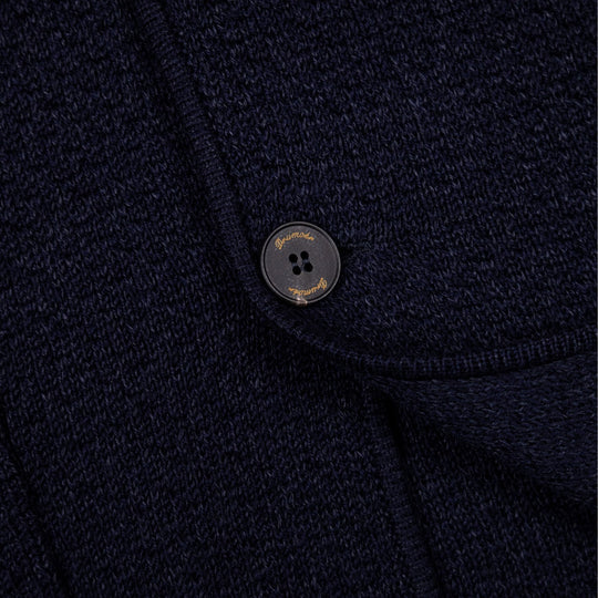 Navy Wool Linen Knitted Cardigan Blazer
